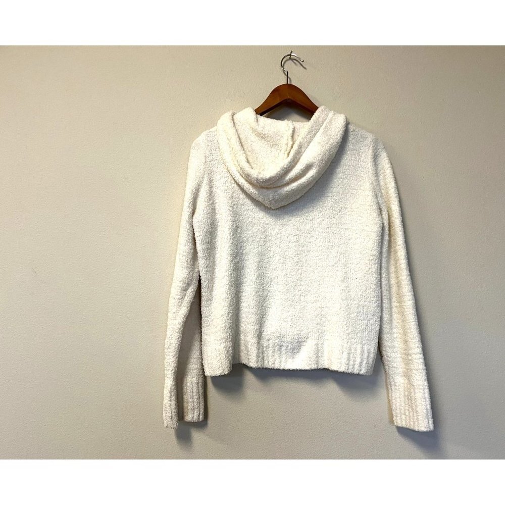 Marled Cream Fuzzy Sweater with Hoodie M - Picture 7 of 10